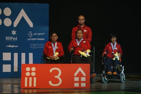 From left: Wong Kwan-hang, Leung Yuk-wing and Lau Wai-yan (boccia)